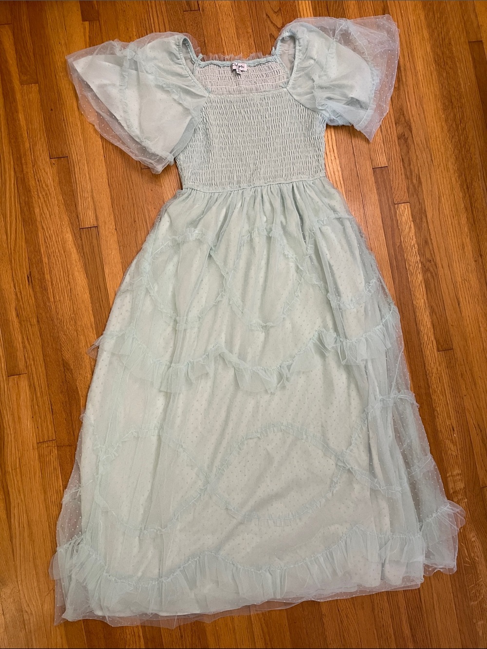 Polagram Pale Mint Puff Sleeve Tulle Dress